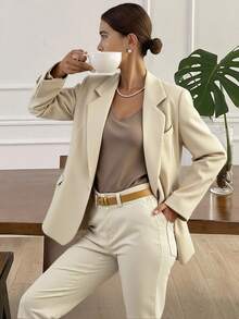 Livesso 1pc Men's Casual Business Loose Fit Solid Color Blazer,Fall Clothes - Beige - View 2