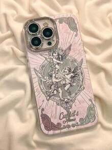 Funda de teléfono con diseño artístico retro de ángel de encaje, compatible con iPhone 17 Pro Max/17 Pro/17 Air/17/16 Pro Max/15 Pro Max/ 14 Pro/13 Pro con película integrada para lente, adecuada para 15 Pro/16 Plus, nuevos modelos 15/16 - Rosa - Ver 1