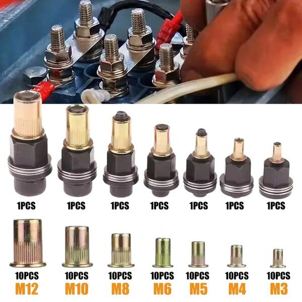 Rivet Nut Pliers Set Of 77pcs, Interchangeable Rivet Pliers For Rivet Nuts, Rivet Nut Set With M3, M4, M5, M6, M8, M10, M12 Rivet Nut Tool, For Rivet Nut Workrail, Manual Riveting Machine,Simple Installation, Manual Riveter Nut Tool