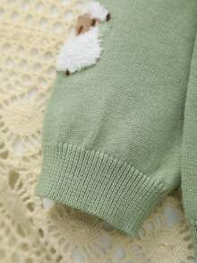 Mjuk och bekväm stickad rundhalsad kofta för babyflicka med söt lammfleecebroderi - Kadettblå - Visa 5