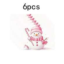 1 pieza/4 piezas/6 piezas/100 piezas Vajilla con patrón de muñeco de nieve rosa navideño, aislante térmico, de poliéster lavable a máquina, vajilla protectora, decoración central, decoración diaria para sala de estar familiar, adecuada para decoración de reuniones grupales - Multicolor - Ver 12