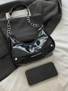 1 Stück modische glänzende koreanische Schulter-/Unterarmtasche mit Reißverschluss aus PU, modische und vielseitige Kettentasche für den täglichen Gebrauch, hochwertige Tasche, geeignet für Teenager zum Einkaufen, Pendeln, täglichen Gebrauch, perfektes Geschenk