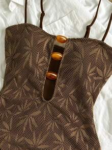 Bikinx Women's Summer Boho Vacation Halter Scooper Fabric One-Piece Swimsuit