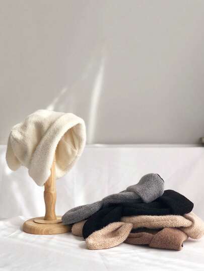 قبعة بيني ناعمة مصنوعة من الأرنب بأذنين للنساء، قبعة دلو، قبعة دلو، حلوة وجميلة، دافئة، مناسبة للطالبات والحوامل والاستخدام اليومي والخارجي