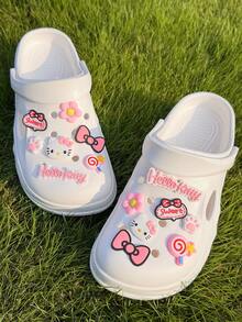 14pcs Sanrio Hello Kitty, Bow, Cat Paw, Lollipop Hollow Shoe Charms, Removable DIY Shoe Decorations Suitable For Slippers, Sandals, Beach Shoes, Beach Bags, Fashion Accessories, Great For Children's Day And Other Special Occasions