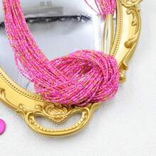 1pc Fashionable Gold Tube Knotted Black Bead Multi-Layer Necklace, Bohemian Style - Multicolor Pink - View 3