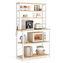 Kitchen Storage Rack, Coffee Bar, Baker's Rack, Total 6 Shelves And 6 Hooks, For Microwave, Steel Frame, Industrial, 40 X 80 X 167 Cm, Rustic Brown And Black/Oak Colour And White - Yellow - View 10