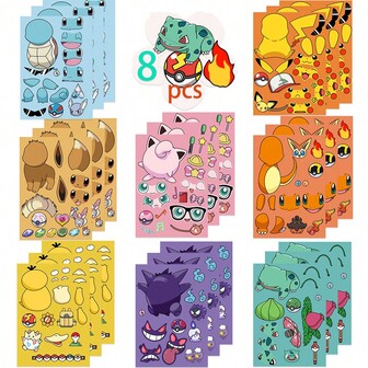  Pokemon Pikachu 8Sheets/Set6.3"X4.3"CreateYourOwnCartoon GameTheme CuteStickers,CreateAFigureStickers For Party Favors Supplies Crafts,Toys Stickers For Birthday Gifts Toy.CraftStickers.Cute Stickers,Pokeman,Pikachu Pokemon, Craft Kit, Pokemon,Pikachu