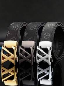 1条男士字母合金自动扣可调节印花腰带，一款适合商务休闲场合的男士轻奢腰带，可作为牛仔裤腰带使用。47英寸长，非常适合日常通勤、派对和办公室穿着，也是送给父亲、男朋友和亲戚的绝佳礼物。 - 彩色 - 查看 11