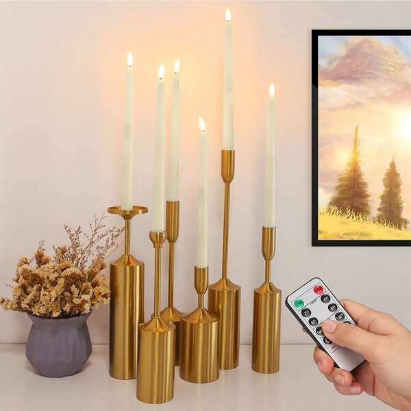 6 Pacotes de Velas Taper Sem Chama com Controle Remoto e Timer - Velas de LED Cintilantes para Decoração de Casa de Natal, Velas Sem Fumaça Operadas a Bateria