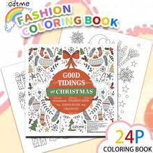 GDTME 1 pieza Libro para colorear con tema navideño, cubierta de papel perlado, 24 páginas con papel talla grande grueso mejorado (120g páginas interiores), 7.9x7.9 pulgadas, para colorear por un solo lado, contenido rico y exquisito, adecuado para adolescentes y adultos para aliviar el estrés, regalo perfecto para amigos, parejas y familia. ¡Regalo ideal para Año Nuevo, Navidad, Acción de Gracias!