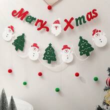 1 set de bannière décorative en feutre rouge et vert, décoration murale pour fête de Noël, ornements en pompon représentant le Père Noël, le sapin de Noël, le renne, le bonhomme de neige - Multicolore - Voir 12