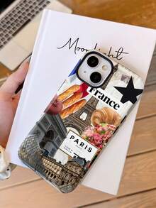 1pc City Architecture Eiffel Tower Arc Triomphe Louvre Pyramid Letter Pattern Glossy 2-In-1 Soft Film Hard Phone Case Compatible With Samsung/IPhone11/12/13/14/15/16/17 Pro Max - Multicolor - View 2