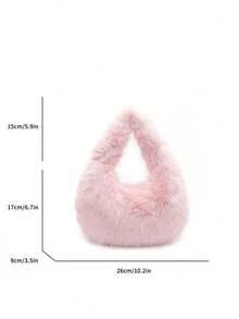 1pc Fashionable Plush Shoulder Bag, Flat Brim Handbag, Cute Women's Winter Handbag/Wallet - Pink - View 8