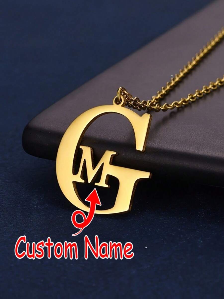 Customized New Minimalist DIY Necklace For Men & Women, Second Letter Wrapped Around First Letter - One Size - View 1