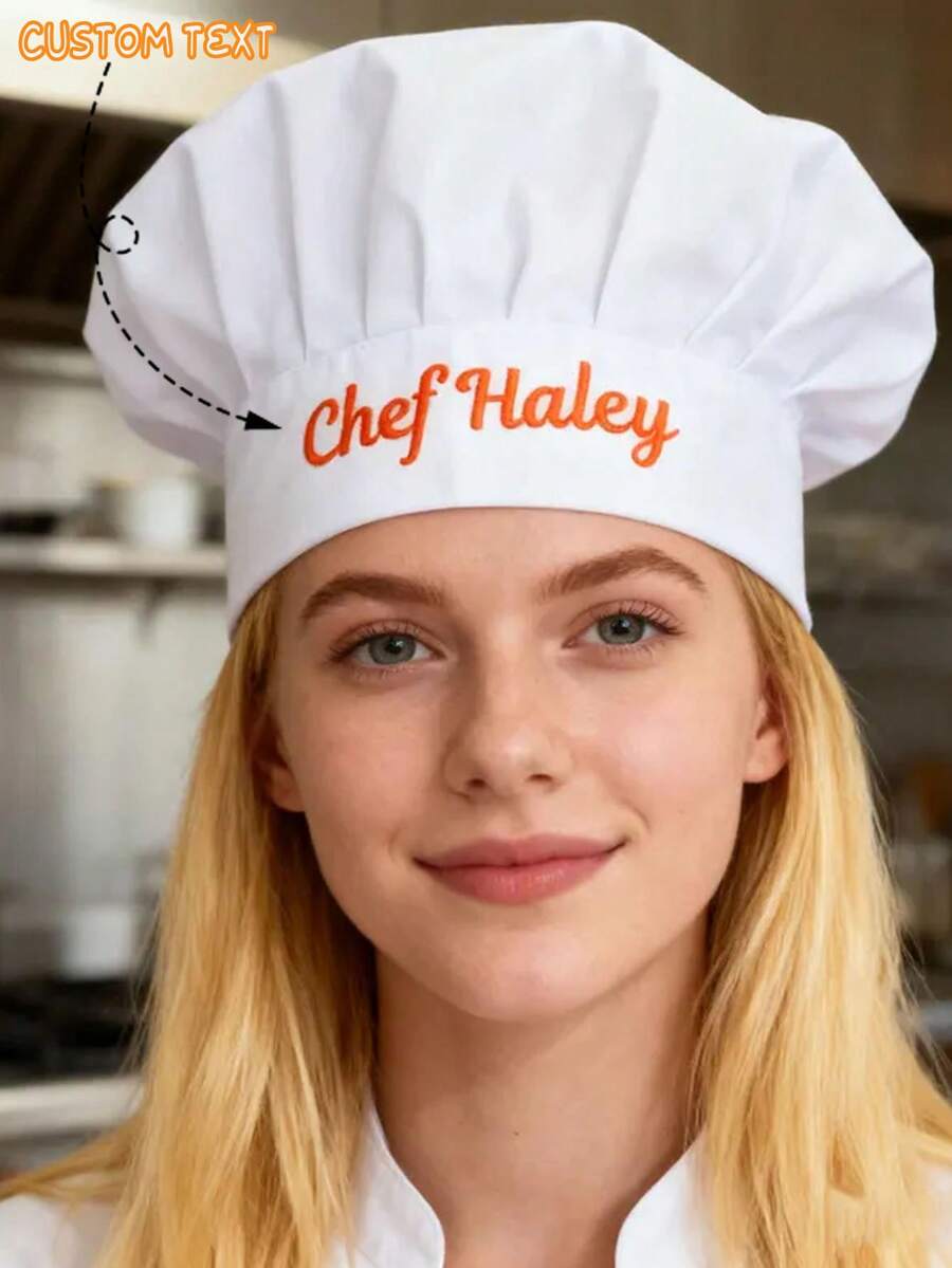 1pc Customized Embroidered Chef Hat, Embroidered Design Chef Hat, Professional Baking Chef Hat, With Name, Adjustable Baking Chef Hat, Personalized Chef Gift