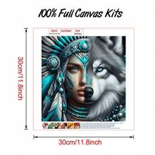 Kit de pintura de diamantes sin marco - Diseño inspirado en lo indígena con patrón de lobo - Bordado de diamantes circulares completos, artesanía DIY mosaico lienzo decoración de pared, 11.81x1.81 pulgadas