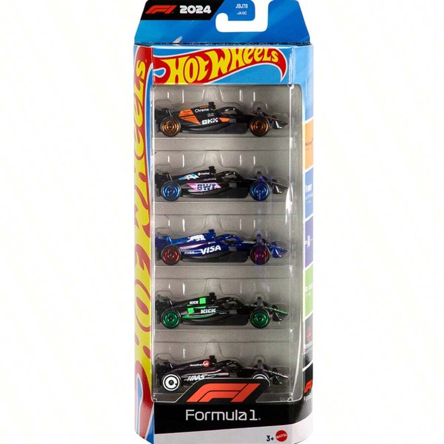 Hot Wheels 一套5辆1:64比例合金赛车玩具，F1车队涂装，红牛哈斯车队收藏级模型车，男孩理想礼物，适合3岁以上儿童，圣诞节礼物 - 彩色 - 查看 1
