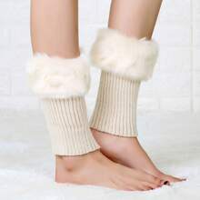 1 Pair Of Faux Fur Boots, Leg Warmers, Short Fur Boots, Knitted Fur Boots, Girls' Winter Faux Fur Boots, Leg Warmers, Socks, Teen Winter Knitted Fur Top