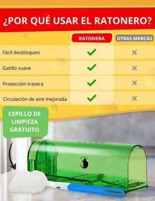 Trampa para ratones, juego de 4 trampas reutilizables con cepillo de limpieza, trampa para ratones de interior, fácil de instalar y limpiar, adecuada para uso doméstico - verde - Ver 10