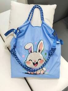 1 Stück süße Kaninchen hellblau Nylon wasserdichte Tragetasche mit großer Kapazität, geeignet für Einkaufen, Reisen, Geschenke, Umhängetasche für Frauen, neuer Herbststil