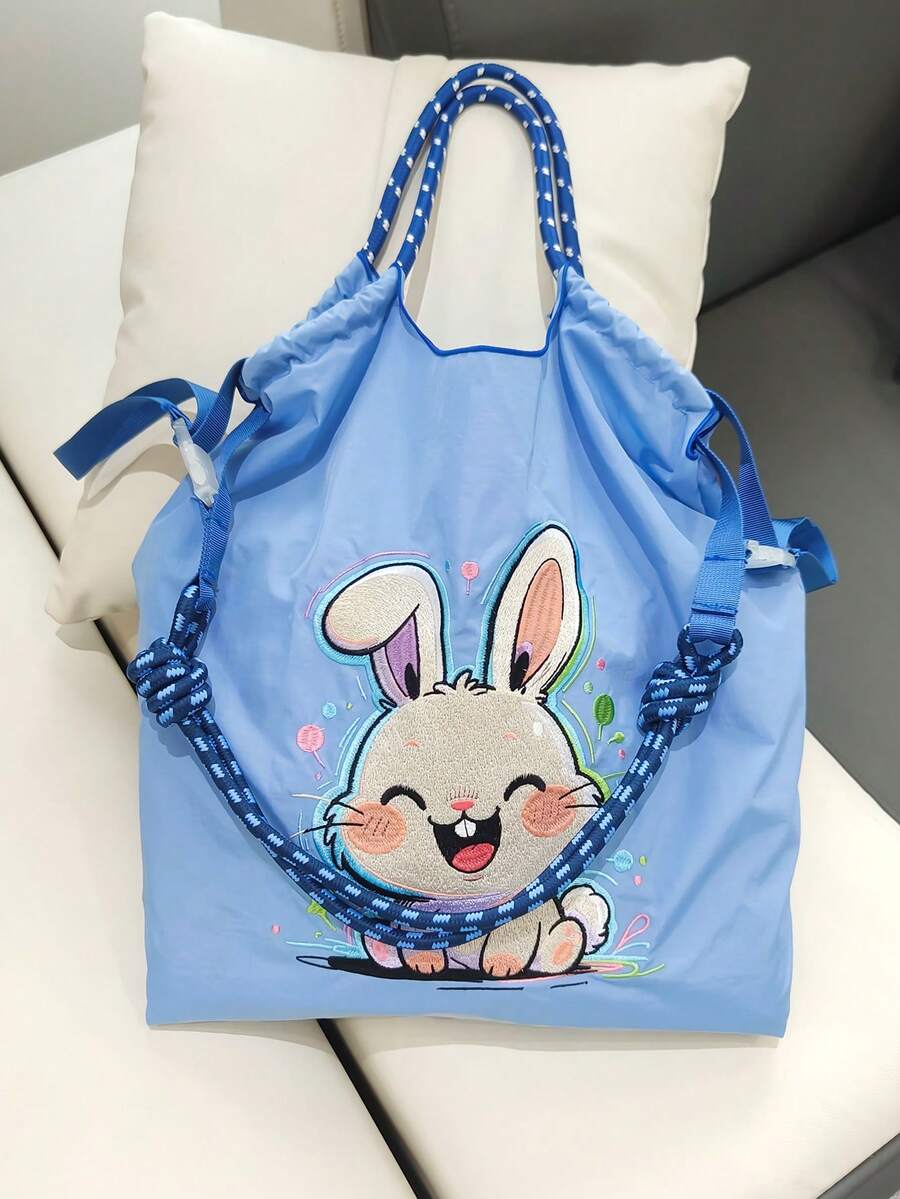 1 Stück süße Kaninchen hellblau Nylon wasserdichte Tragetasche mit großer Kapazität, geeignet für Einkaufen, Reisen, Geschenke, Umhängetasche für Frauen, neuer Herbststil