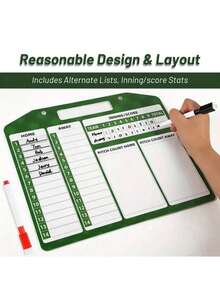 双面磁性棒球阵容板，带可擦写夹子 - 棒球战术板、板、便携式替补席整理板，用于计分、球队排名和教练棒球计划 - 耐用金属结构，可擦写演示战术板，棒球配件，适用于比赛策略、棒球训练、球队阵容规划、团队运动、户外运动配件、游乐场练习、家庭娱乐、游戏用品、男士礼物