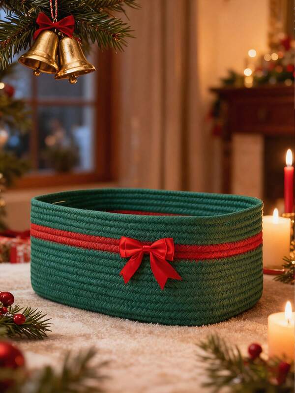 1pc Christmas Gift Basket, Storage Basket Gift Candy Hamper, Christmas Storage Basket, Gift Basket, Suitable For Bedroom Living Room Storage, Suitable For Autumn/Winter Storage, Atmosphere Storage Basket, Christmas Gift Storage Basket, Christmas Gift Storage Basket