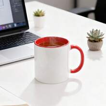 11oz Sublimation Mugs With Colored Handles & Interiors,Tazas Para Sublimar, Xmas Gifts Bulk Mugs For Custom Designs & Branding, 12 Pack Ceramic Sublimation Cups, Bulk Mugs For Coffee, Tea, Latte, Soup, Milk, Hot Cocoa, Red - 紅色 - 查看 8