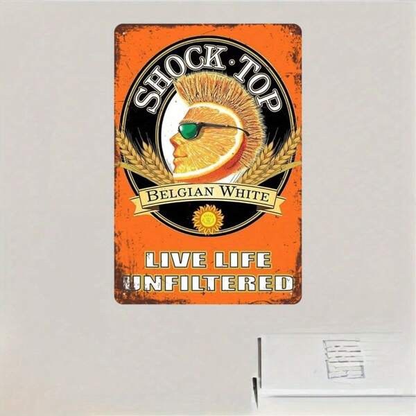 Shock Top Belgian White Beer Sign - Retro Metal Beer Advertising Sign, Great Gift For Beer Enthusiasts, Vintage Sign Metal Sign, Poster With Artworks, Restaurant Cafe Coffee Shop Painting, Water Proof & Dust Proof, Home Room Wall Decor, Aesthetic, Bedroom Decor, Holiday Ornaments, Christmas Festivals Gifts.