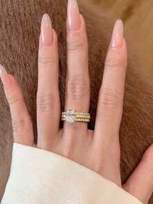 Newsoul Juego de 3 anillos románticos y elegantes de plata de ley 925, con alto brillo, anillos de compromiso con diseño de amor, regalo de San Valentín para novia, joyería fina para dama