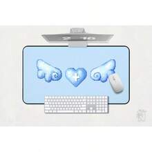 Tenshi Kaiwai Baby Blue Desk Mat, Non-, Heart Cross & Wings, Kawaii Japanese Aesthetic For Gaming, School, Work Office Decor - 橡皮 - 查看 9