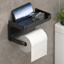 1 Toilet Paper Organizer, Wall-Mounted Bathroom Organizer, Non-Adhesive Paper Holder, Dual-Purpose Organizer, Phone Holder, Toiletries Organizer Holder, Bathroom And Toilet Accessories