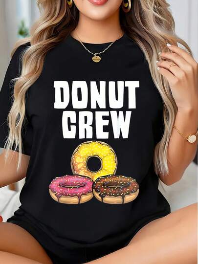 Donut Lover Graphic Tee With Colorful Donuts Design For Casual Wear And Fun Outfits, 220g