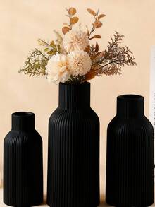 极简黑色树脂花瓶，家居装饰，编织花瓶，适用于餐桌、书架、门廊和桌面摆件，木质风格，波西米亚风花瓶/花盆，极简主义装饰配件，现代客厅和卧室家居装饰，摆件，母亲节礼物，毕业礼物，婚礼装饰 - 黑色 - 查看 9