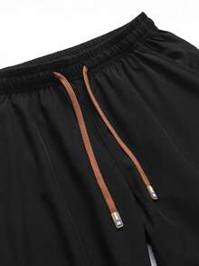 男士纯色抽绳腰斜口袋垂坠效果休闲裤 - 黑色 - 查看 6