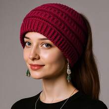 1pc Solid Color Casual Acrylic Knit Headband, Wide Brim Stretchy Ear Warmer Sweatband For Women, Autumn/Winter Women Bandanas Winter Hair Accessories Warm Head Wrap - Multicolor - View 5