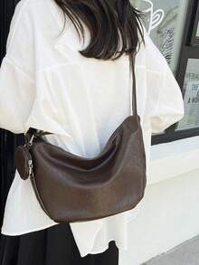新款时尚休闲女士大号单肩包，带零钱包，斜挎包，柔软 PU 皮革，适合日常和通勤 - 咖啡 - 查看 4