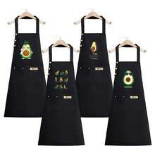 Unisex Adjustable Apron With Multiple Pockets - Polyester, Non- Fabric, Lightweight 140g/M² - Ideal For Cooking, BBQ, Baristas & Kitchen Use - Stylish Black Chef Apron With Fruit Design, Grill Accessorie - 酪梨021 - 查看 3