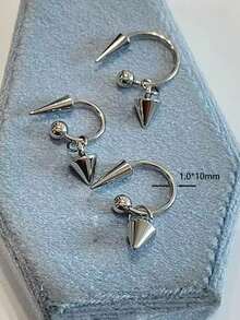 1 Pair Gothic/Punk Rock Style Titanium Steel Tapered Spike Spiral Ear Plugs Earrings, Suitable For Men And Women Daily Wear - Silver - View 9