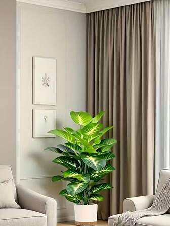 24pcs Large Realistic Money Plant Leaves, Broad Leaf Tropical Rainforest Decor Plant, Suitable For All Seasons, Artificial Potted Tree For Indoor/Outdoor, Great For Wedding, Hotel, Garden, Yard, Photography