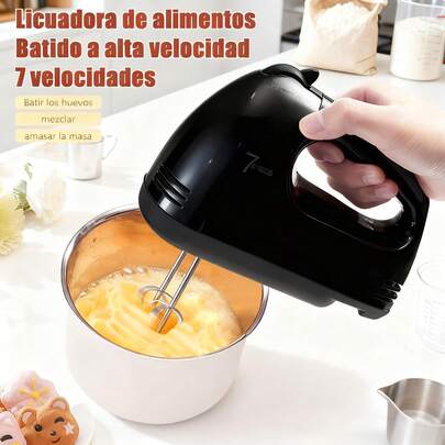Batidora de Mano Eléctrica 7 Velocidades Multifuncional con Asa - Mezcladora Automática para Batir Huevos, Nata y Masa de Pasteles