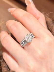 Newsoul Juego de 3 anillos románticos y elegantes de plata de ley 925, con alto brillo, anillos de compromiso con diseño de amor, regalo de San Valentín para novia, joyería fina para dama