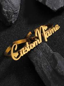 1pc Customized Personalized Double Finger Name Ring, Stainless Steel English Letter Couple Open Ring, Perfect Gift For Friends, Family, Relatives, Lovers, And Christmas - Multicolor - View 4