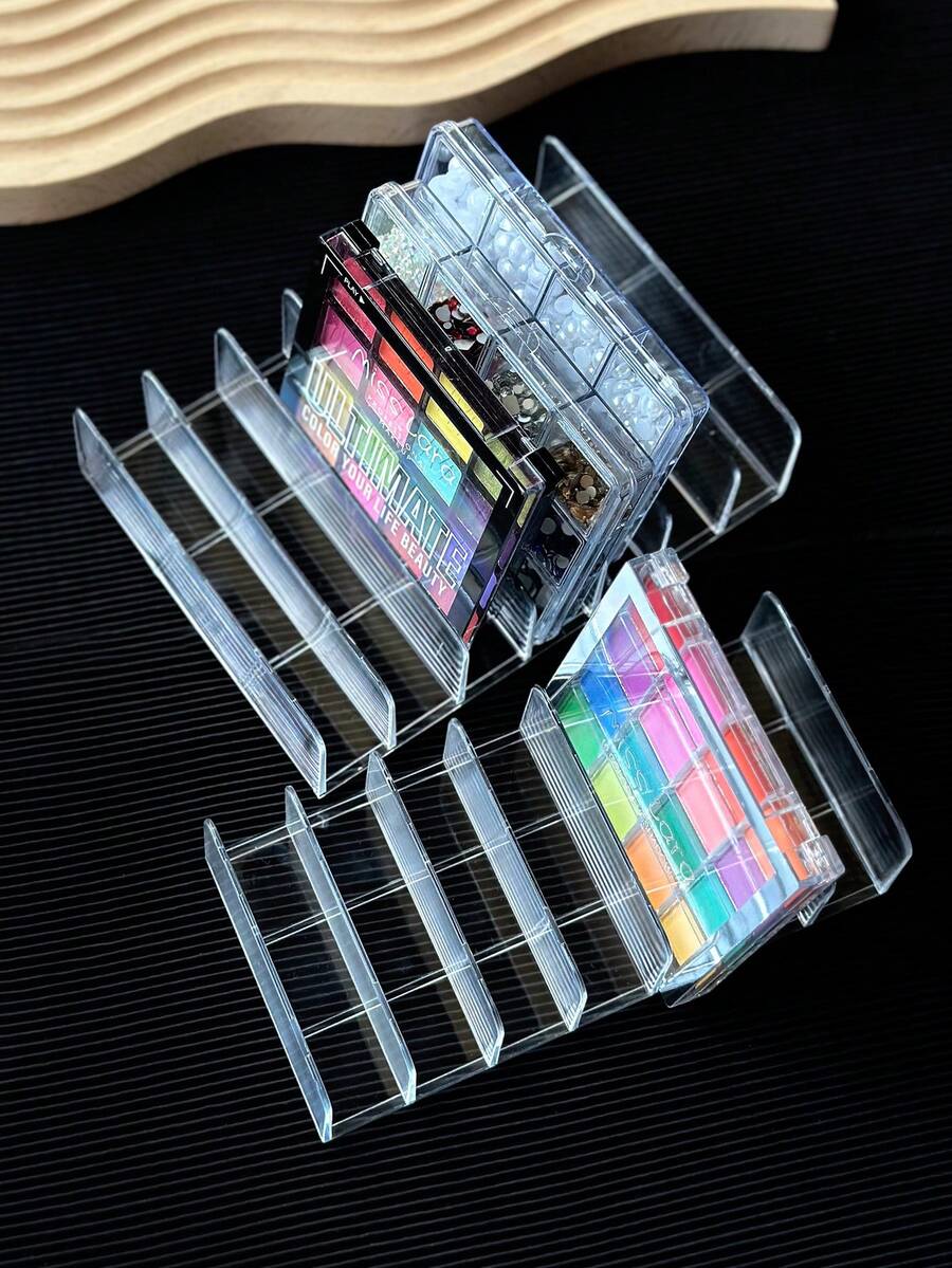 1PC Horizontal Divided Transparent Makeup Storage Box Open Top Flat Design Multi-Slot Base Stable Desktop Display Storage Compatible With Makeup Palettes Nail Art Accessories Home Vanity Organization - Multicolor - View 1