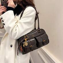 Y2K Arc-Shaped Bowling Bag - Versatile Vegan Leather Crossbody Purse For Day To Night, Holds Phone & Essentials, Perfect For City Outing & Travel - 咖啡棕 - 查看 2