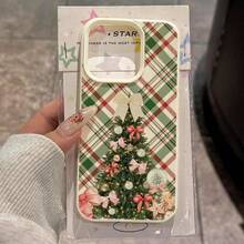 1 pieza Funda de teléfono de material TPU con diseño de árbol de Navidad a cuadros de invierno cálido, adecuada para iPhone/Redmi/17 ProMax