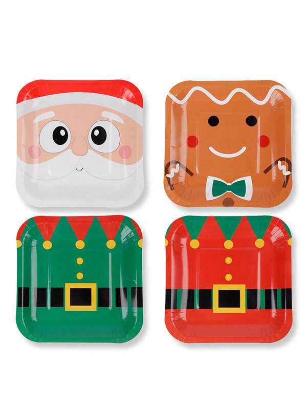 Juego de vajilla desechable con platos cuadrados de papel con tema de expresión de hombre viejo de dibujos animados de Navidad para decoración de fiestas y reuniones