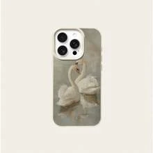 1pc TPU Material Elegant Vintage Lake Swan Pattern Phone Case Compatible With Apple/Compatible With Redmi/ 17 Pro Max Phones,International Version, Not The Domestic Version - White - View 5