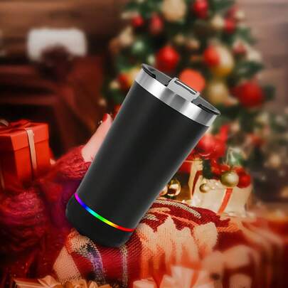 Taza de acero inoxidable aislada con altavoz inalámbrico, forma ovalada, antideslizante, reutilizable, multifuncional, carga USB, batería de litio integrada, solo lavado a mano - Ideal para cumpleaños y adultos